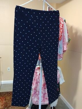 Kim Rogers Navy Straight-Leg Pants with White Polka Dots